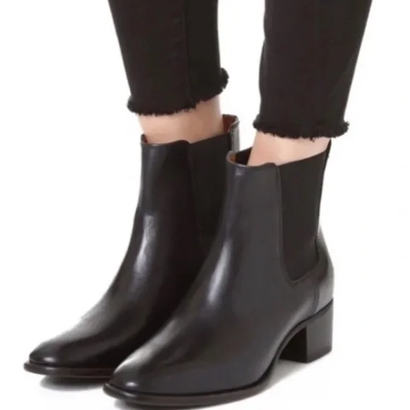 FRYE Dara Black Leather Chelsea Booties Stacked Heel 6.5 - Picture 7 of 7